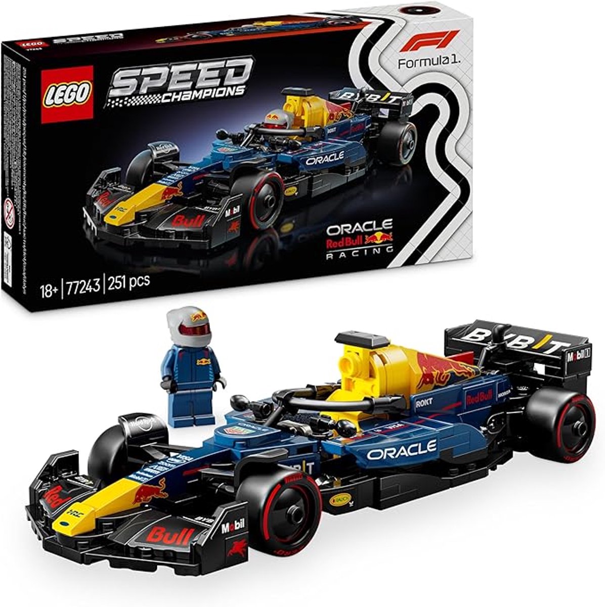 LEGO Speed Champions Oracle Red Bull Racing RB20 F1 racewagen Auto Bouwpakket voor Volwassenen met Verzamelbare Minifiguur van Formule 1 Coureur, Cadeau voor Motorsport en Racing Fans 77243