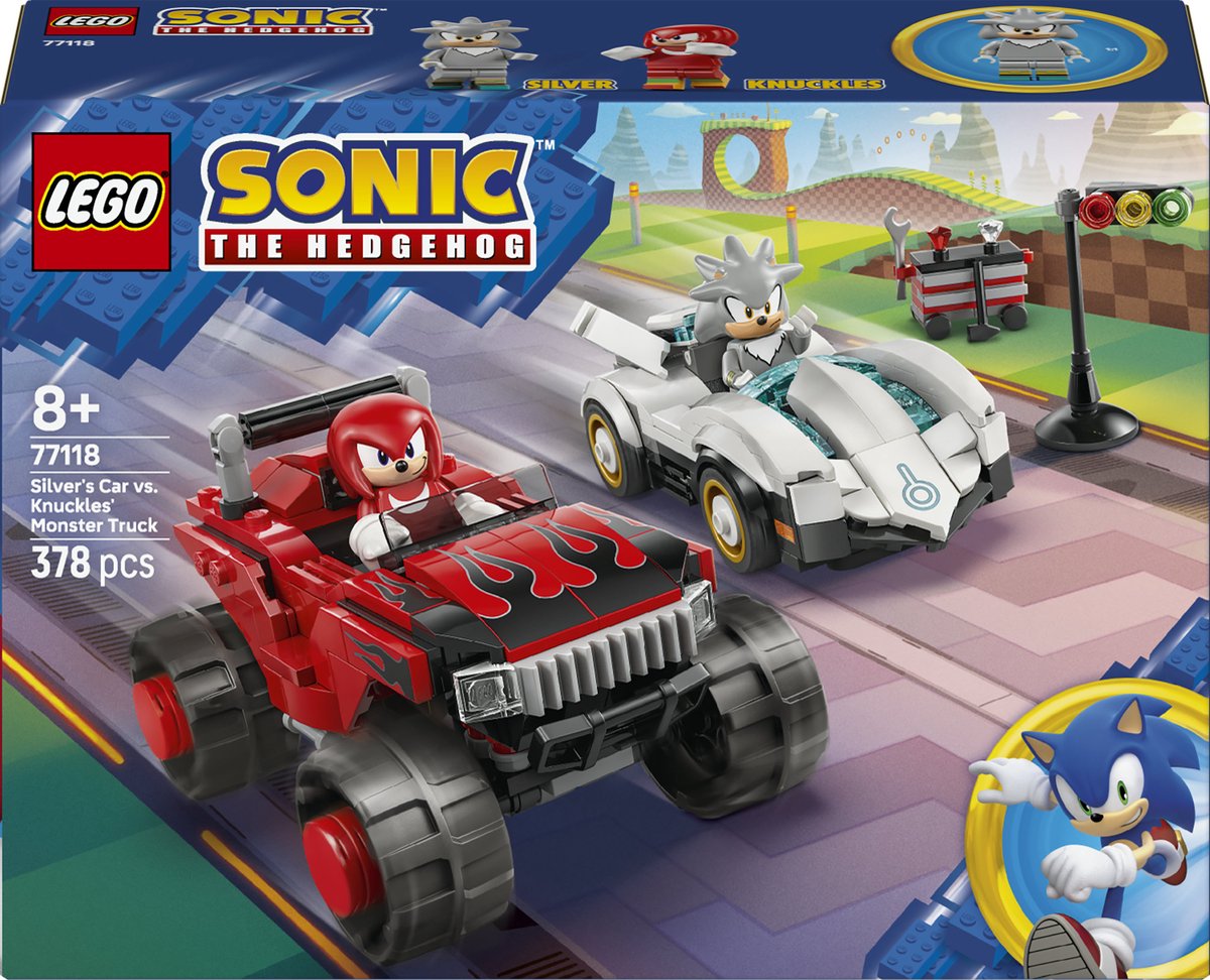LEGO Sonic speelgoedauto Silvers Auto vs. Knuckles Monstertruck.