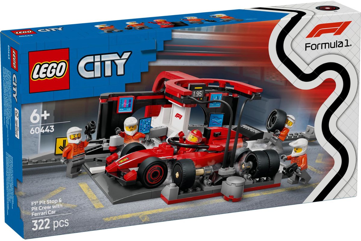 LEGO City F1 pitstop en pitcrew met Ferrari auto - 60443